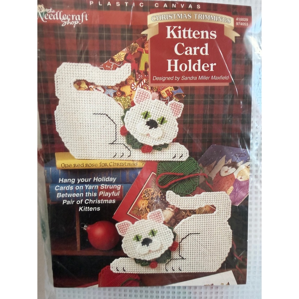 VTG Kittens Card Holder Plastic Needlepoint Canvas Kit White DIY Decor Cat Lady